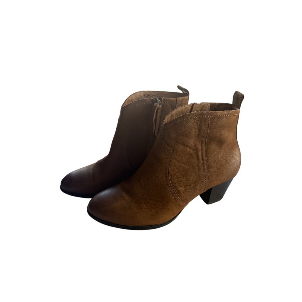 Vionic Raina Ankle Boots Women's SZ 9 ORTHOPTIC Brown Leather Block Heel Zip Up
